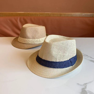爵士草帽女英伦风春夏纸草礼帽男百搭休闲逛街时尚潮流卷边新款