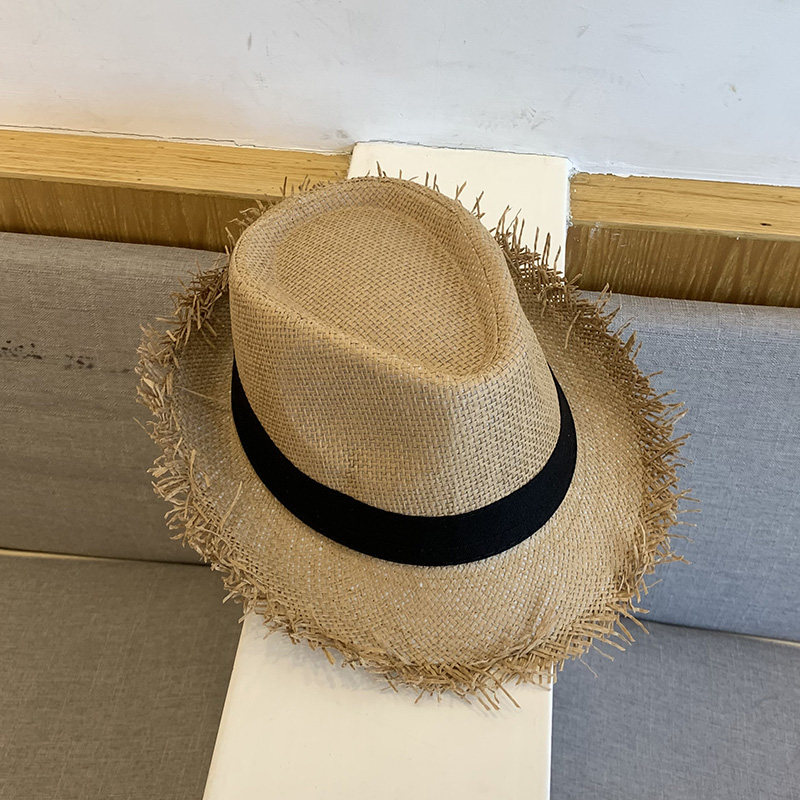 草帽夏季毛边爵士帽防晒遮阳帽时尚百搭男女礼帽新款卷边帽ins