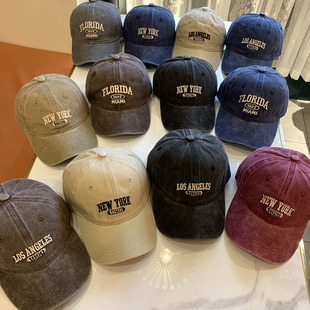 美式复古水洗字母刺绣棒球帽子女春秋季百搭显脸小软顶鸭舌帽男