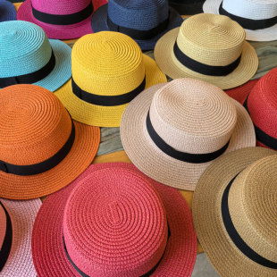 明星同款 女平顶帽子遮阳防晒沙滩英伦赫本风小礼帽百搭 草帽夏季