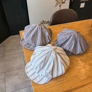 2025新款撞色条纹渔夫帽女春夏透气遮阳大云朵版百搭休闲八角帽子