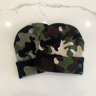 迷彩毛线帽潮流经典男女秋冬季保暖套头帽ins针织百搭冷帽针织男