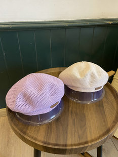 日系夏季新款小标贝雷帽女圆顶棉麻透气文艺画家帽学生糖果色蓓蕾