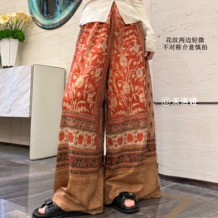 休闲裤 女大码 夏季 子裙裤 宽松百搭人造棉带双口袋大脚裤 棉绸裙裤