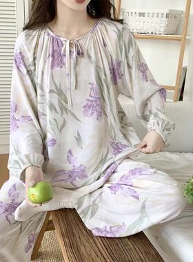 2024新款棉绸睡衣女士长袖超薄长裤套装加长款国风家居服春秋夏季