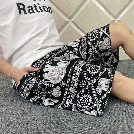 春夏季薄款男士棉绸绵绸大裤衩沙滩裤家居裤人造棉宽松短裤睡裤