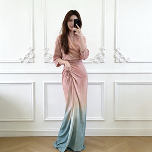 棉绸女印花薄款 两穿可外穿海边度假高级感连衣裙七分袖 裹系裙