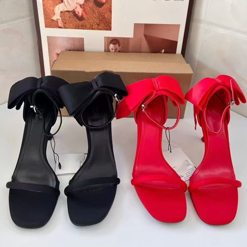 西班牙2024秋季新款黑色蝴蝶结饰女鞋一字绑带露趾性感细高跟凉鞋,女鞋,一字带凉鞋,淘宝优惠券,粉丝福利购,淘宝优惠卷