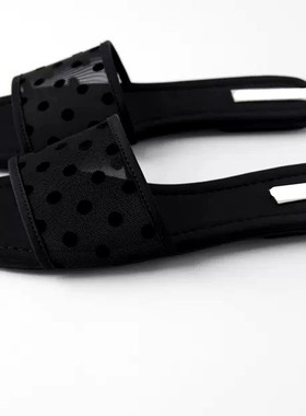 2025西班牙 春季新款TRF女鞋黑色薄纱平底凉鞋外穿百搭度假女凉拖