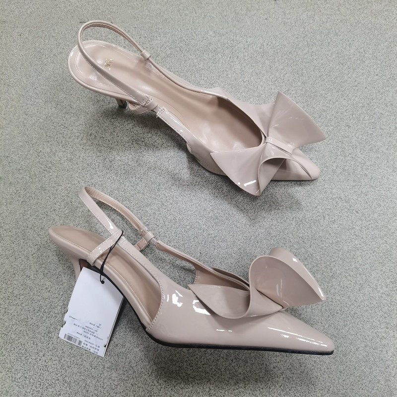西班牙2024夏季新品小众浅口凉鞋漆皮效果蝴蝶结饰尖头穆勒高跟鞋,女鞋,穆勒鞋,淘宝优惠券,粉丝福利购,淘宝优惠卷