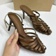 凉鞋 西班牙2026春季 棕色绸缎效果脚背包带式 圆头浅口细跟女鞋 新品