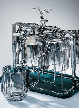 北欧ins风创意玻璃杯子家用带把水杯高档套装客厅喝水杯茶杯8件套