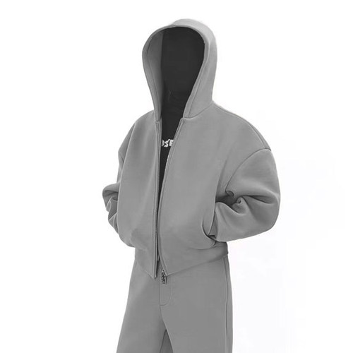 新款连帽卫衣重磅500G空气层混纺极简风胖子加肥加大宽松码外套