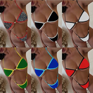 泳装 新款 性感连体泳衣度假露背比基尼女欧美游泳衣沙滩拼色一体式