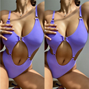 泳装 女士沙滩纯色显瘦性感比基尼热卖 连体泳衣紫色镂空一体式 新款