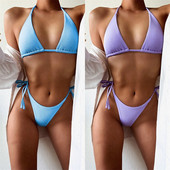 2020新款 热卖 绑带性感泳衣女欧美爆款 纯色比基尼沙滩分体三角泳装