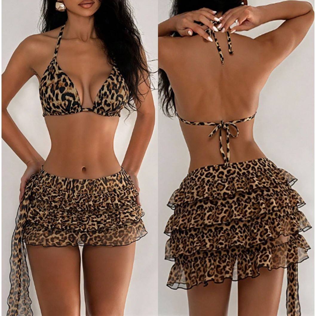 2025新款跨境欧美豹纹三件套泳衣沙滩性感比基尼温泉沙滩裙泳装女,运动/瑜伽/健身/球迷用品,比基尼,淘宝优惠券,粉丝福利购,淘宝优惠卷