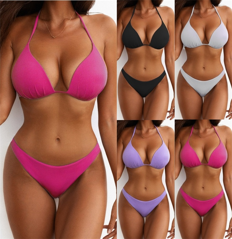 女士性感比基尼分體泳衣掛脖硬杯