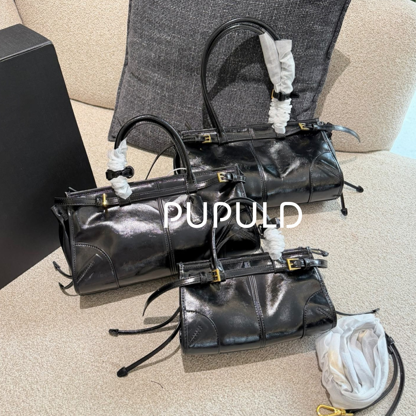 PUPULD 区别通货 油蜡皮hobo黑色包手提斜跨单肩迷你潮流原创女包
