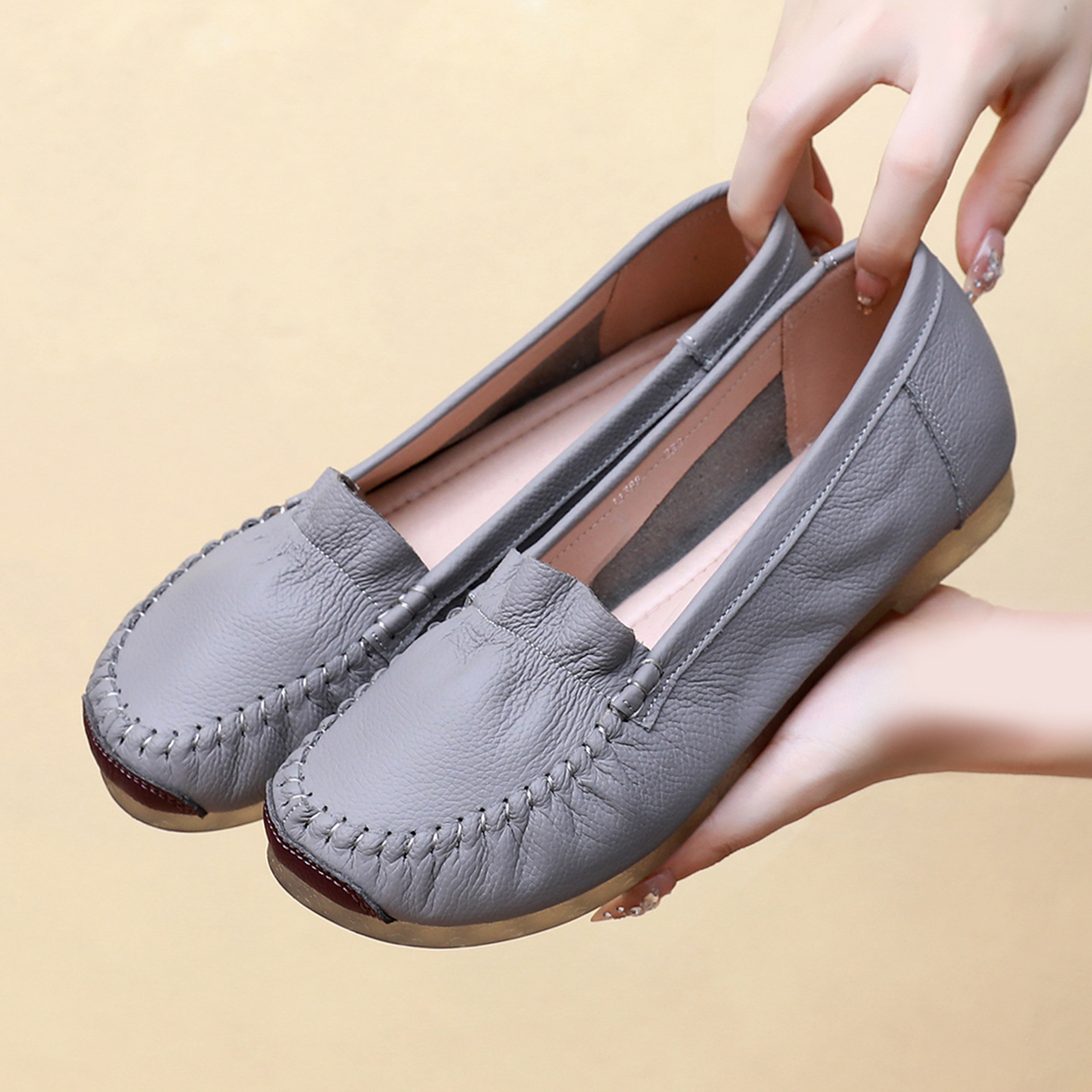 春秋鞋豆豆鞋女真皮软底软面舒适妈妈鞋不累脚中年休闲大码女鞋子