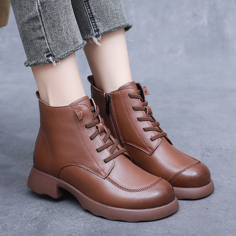厚底短靴平底真皮马丁靴子女2025新款秋冬季加绒软底女鞋牛皮靴子,女鞋,马丁靴,淘宝优惠券,粉丝福利购,淘宝优惠卷