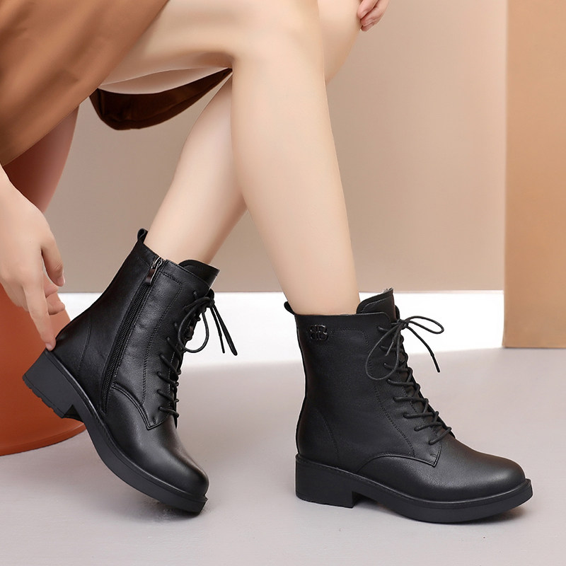 厚底皮靴女冬短靴子 图片 价格 多少钱 什么值得买