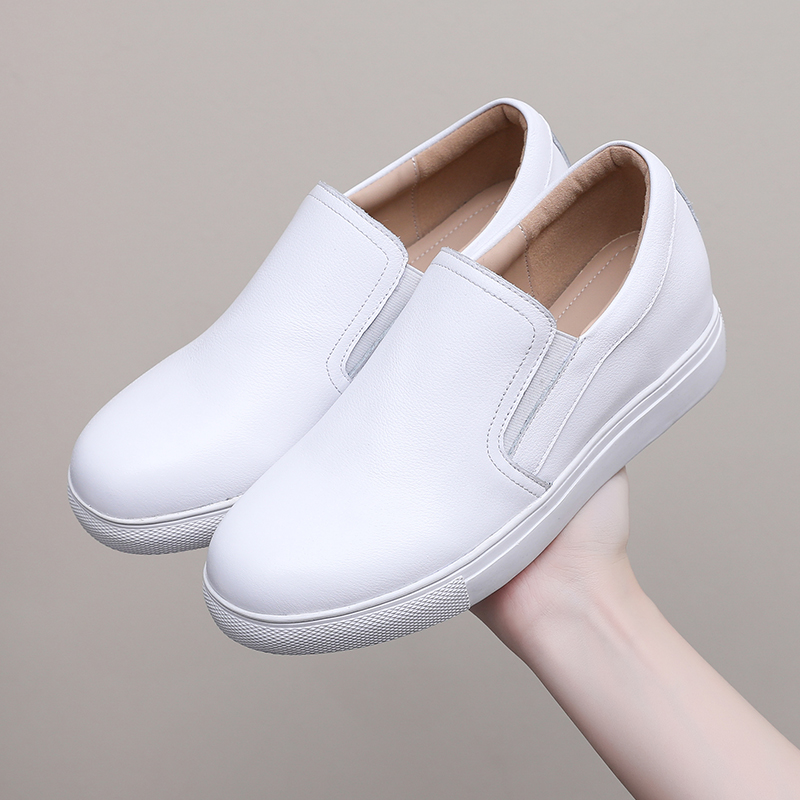 春秋真皮小白鞋女2025年新款轻便软底内增高单鞋休闲女鞋子小皮鞋