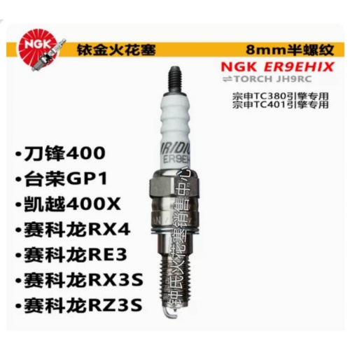 NGK火花塞ER9EHIX适配宗申TC380R赛科龙RX/RZ3S凯越400X台荣JH9RC