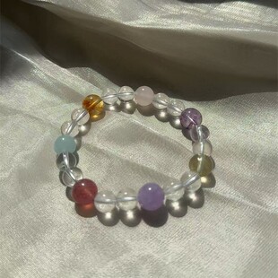 彩色糖果天然多宝10mm手串女海蓝宝紫阿塞粉黄水晶草莓晶手链时尚