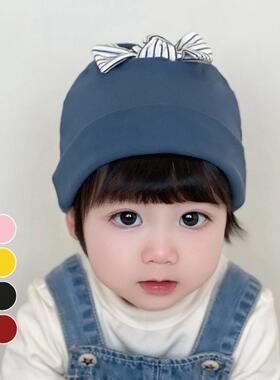 秋冬款条纹撞色婴儿帽子男女儿童新生儿童棉针织宝宝帽子0-24月