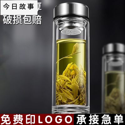 高硼硅玻璃杯双层隔热广告礼品杯子耐高温双层玻璃杯定制logo