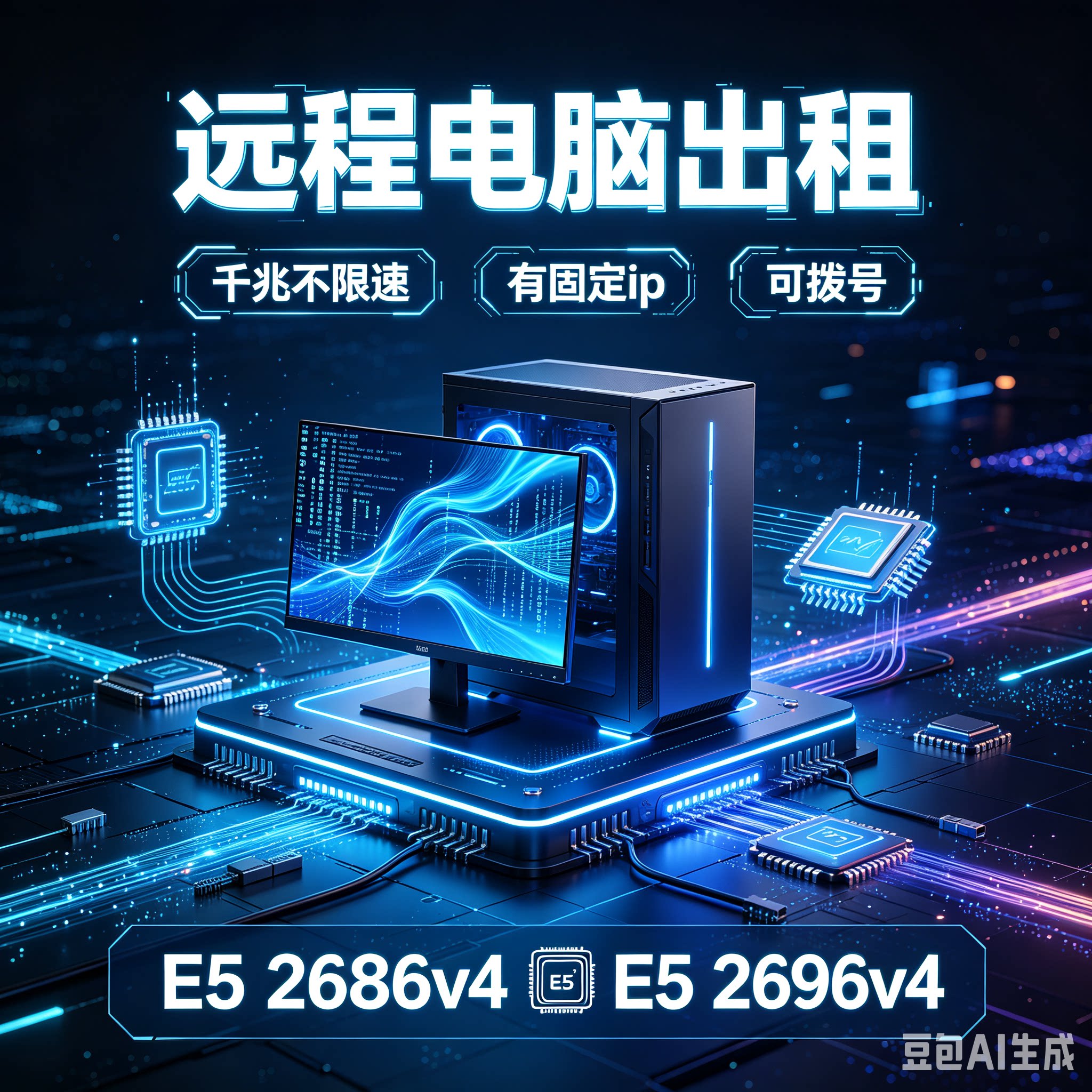 远程电脑出租双路E5物理机2686V4/2696V4 可拨号工作室渲染服务器