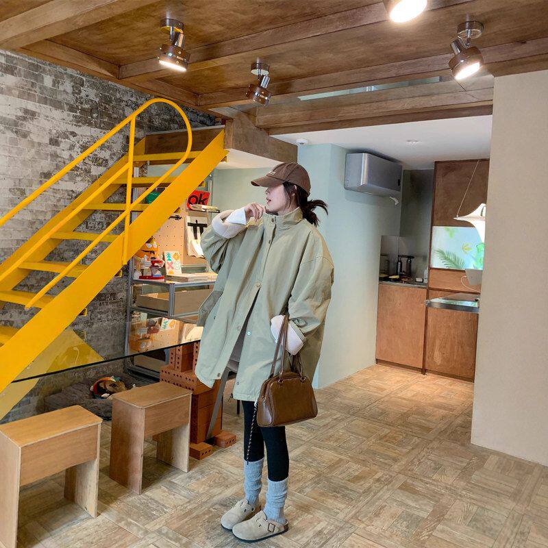 实拍 韩版宽松显瘦工装立领中长款羊羔毛内里加厚保暖女外套女装