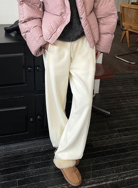 加绒抽绳卫裤女2025冬新款韩版加厚百搭休闲裤