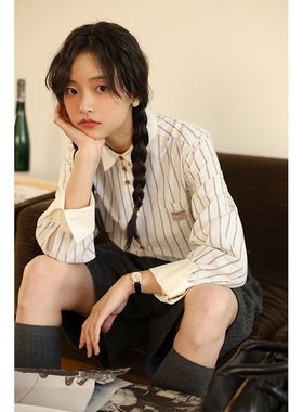 叙旧OLDTIMES 气泡肌理感100棉撞色条纹衬衫旭日海鸥