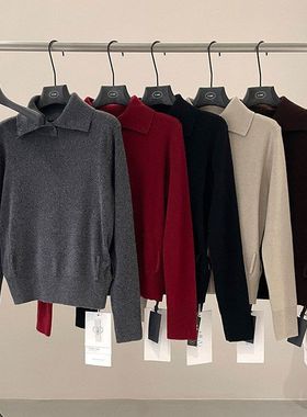 FONE简禾老钱风翻领保暖毛衣女2025冬季韩版宽松羊毛针织衫