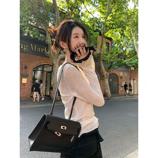 【叠穿日记】RAREME薄透羊毛拼接一字肩早初秋chic喇叭长袖上衣女