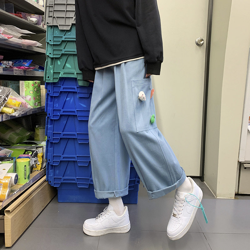 工装裤男春季新款宽松直筒老爹裤送公仔KK103P55,男装休闲裤,星座712
