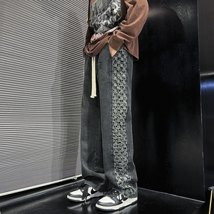 欧美高街复古刺绣牛仔裤男潮牌直筒宽松潮流坠感长裤  n331 p55图片