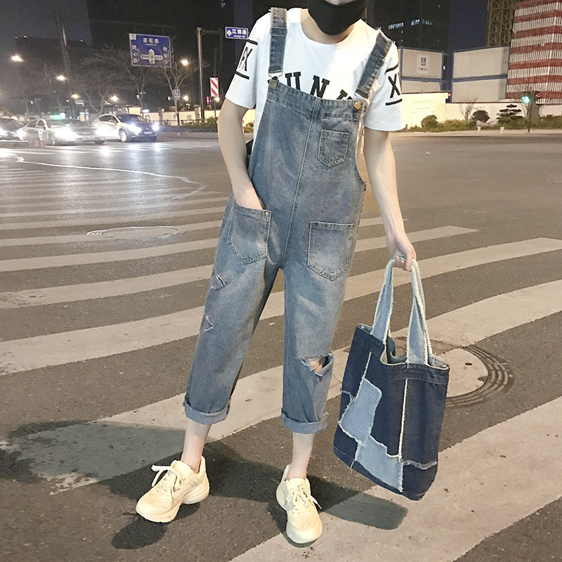 21夏季破洞牛仔背带裤男女中性连体吊带裤BD03P65,男装牛仔裤,星座712