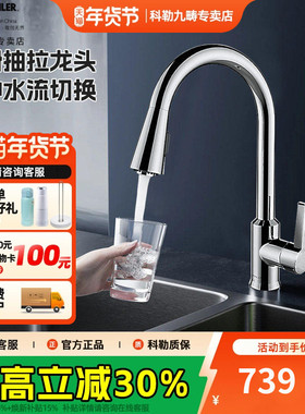 科勒厨房水槽抽拉式龙头洗碗池厨盆冷热水厨房龙头21366T