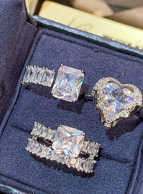 闪钻开口方钻戒指小众设计