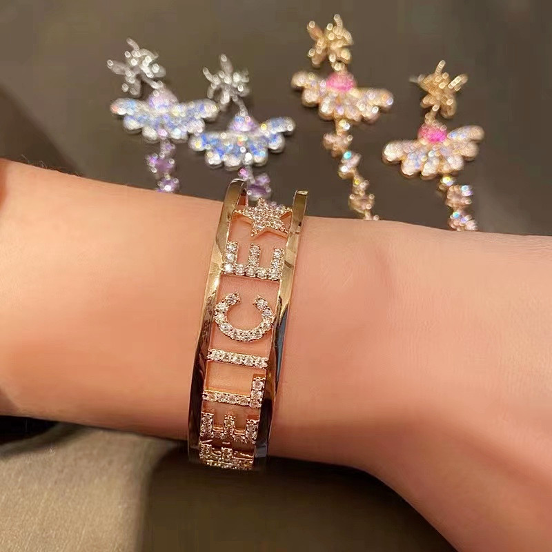 NICHE EUROPE AND THE UNITED STATES SIMPLE HOLLOW WIDE LETTER OPEN BRACELET NET RED BRACELET FIVE-POINTED STAR LOVE PATTERN INLAID ZIRCON