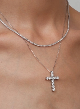 欧美十字架项链纯银莫桑石颈链