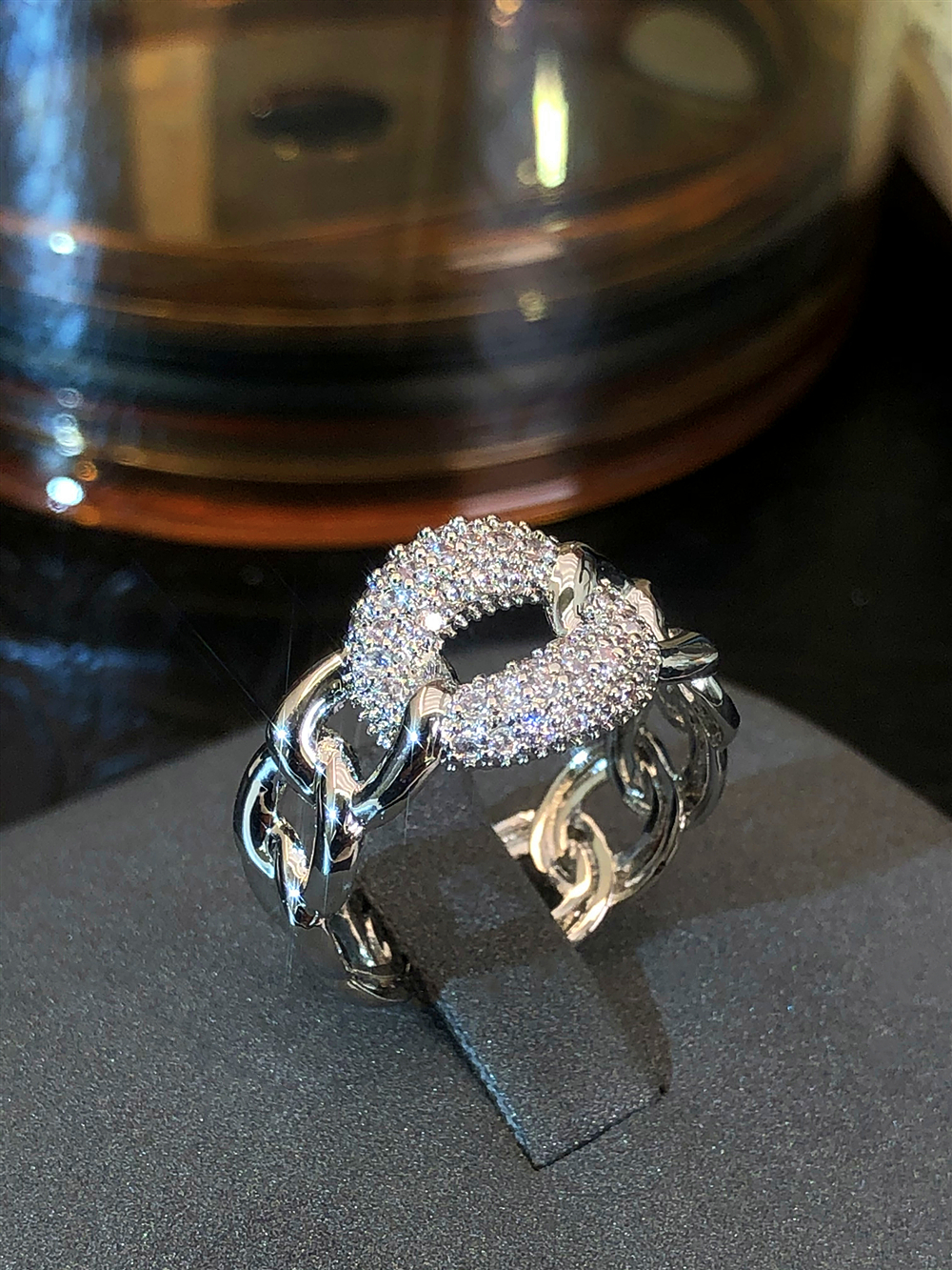 链条满钻戒指女ins小众设计食指