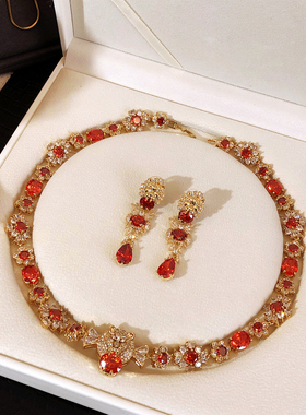 红宝石狮子头项链复古气质