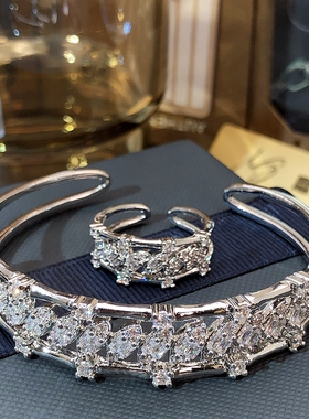 时尚气质开口手镯戒指套装简约大气设计高级感轻奢时髦镯子女礼物