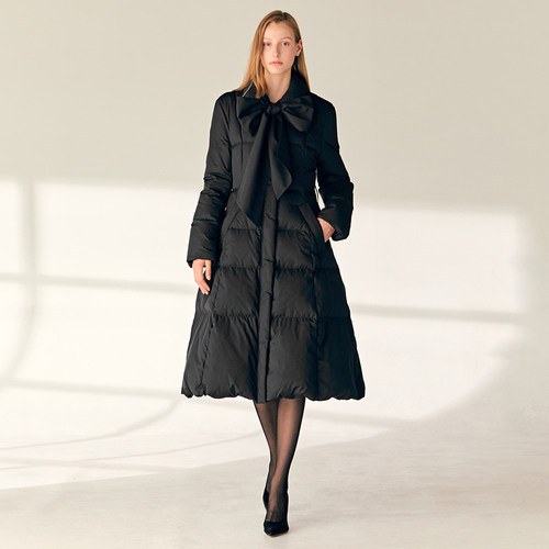 小香风立领长款鹅绒羽绒服