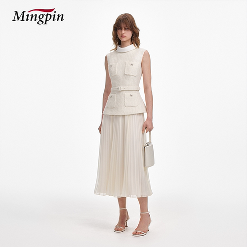 小香风无袖背心马甲半身裙套装女