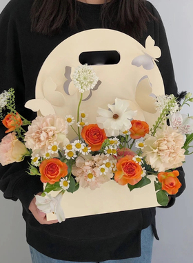 蝴蝶花束盒创意DIY手提花盒花艺插花袋包装盒鲜花手提袋鲜花礼盒